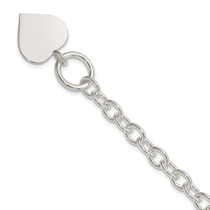 925 Sterling Silver 19mm Engraveable Heart Bracelet 7.5 inch