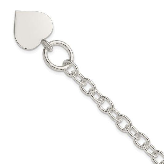 925 Sterling Silver 19mm Engraveable Heart Bracelet 7.5 inch