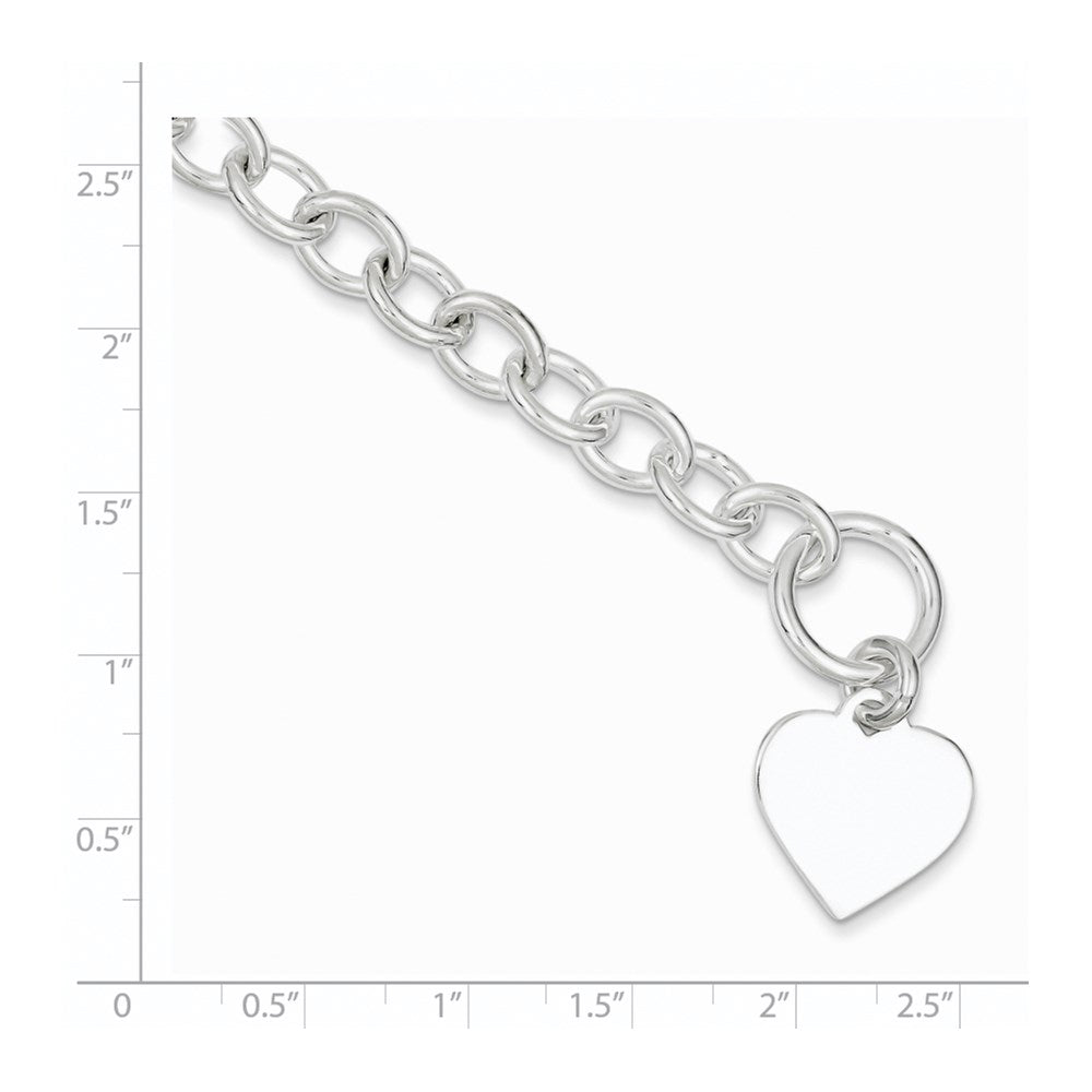 925 Sterling Silver 17mm Engraveable Heart Fancy Link Bracelet 7.5 inch