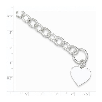 925 Sterling Silver 17mm Engraveable Heart Fancy Link Bracelet 7.5 inch