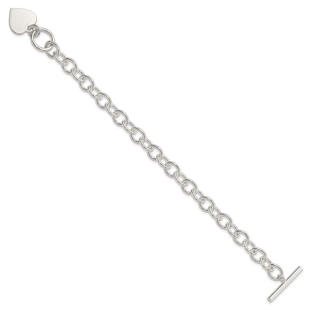 925 Sterling Silver 17mm Engraveable Heart Fancy Link Bracelet 7.5 inch