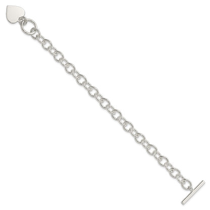 925 Sterling Silver 17mm Engraveable Heart Fancy Link Bracelet 7.5 inch