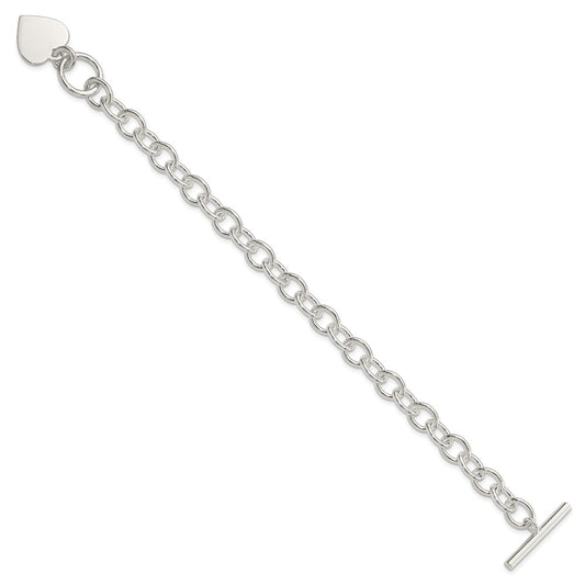 925 Sterling Silver 17mm Engraveable Heart Fancy Link Bracelet 7.5 inch