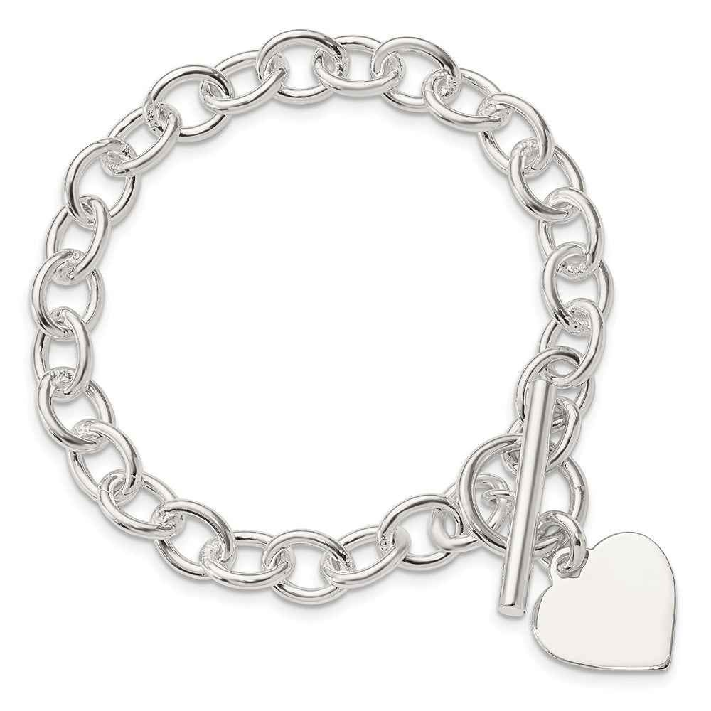 925 Sterling Silver 17mm Engraveable Heart Fancy Link Bracelet 7.5 inch