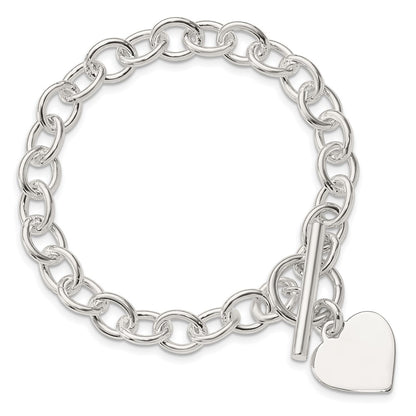 925 Sterling Silver 17mm Engraveable Heart Fancy Link Bracelet 7.5 inch