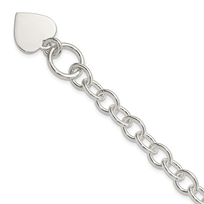 925 Sterling Silver 17mm Engraveable Heart Fancy Link Bracelet 7.5 inch