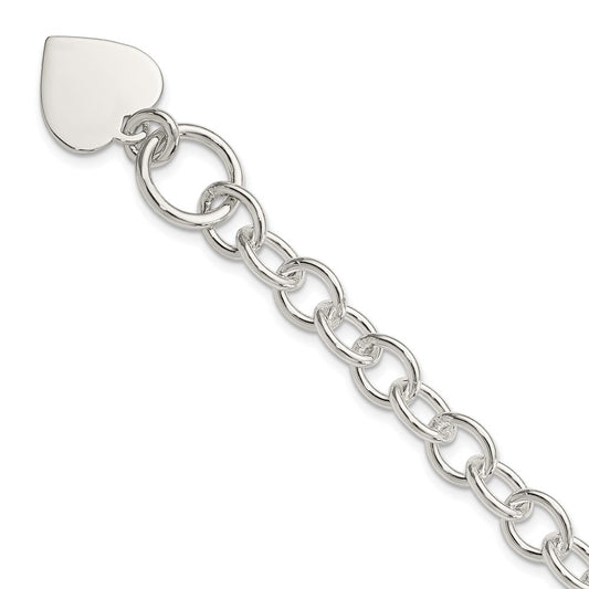 925 Sterling Silver 17mm Engraveable Heart Fancy Link Bracelet 7.5 inch