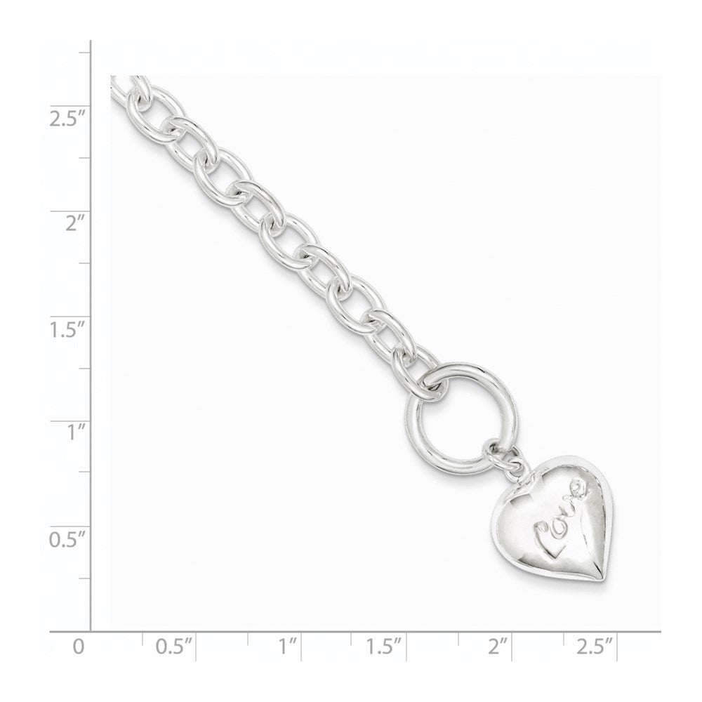 925 Sterling Silver 15mm LOVE Puffed Heart Charm Bracelet 7.5 inch