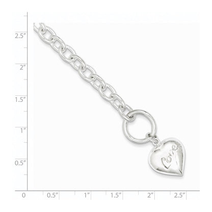 925 Sterling Silver 15mm LOVE Puffed Heart Charm Bracelet 7.5 inch