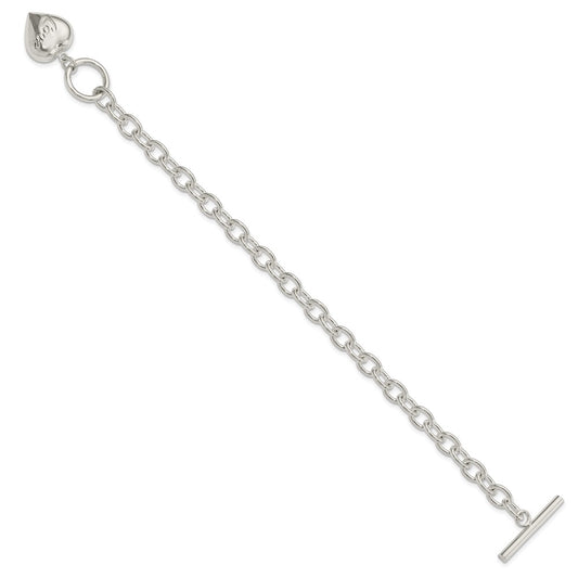 925 Sterling Silver 15mm LOVE Puffed Heart Charm Bracelet 7.5 inch