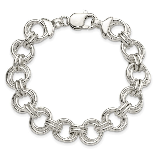 925 Sterling Silver 11.5mm Polished Fancy Link Bracelet