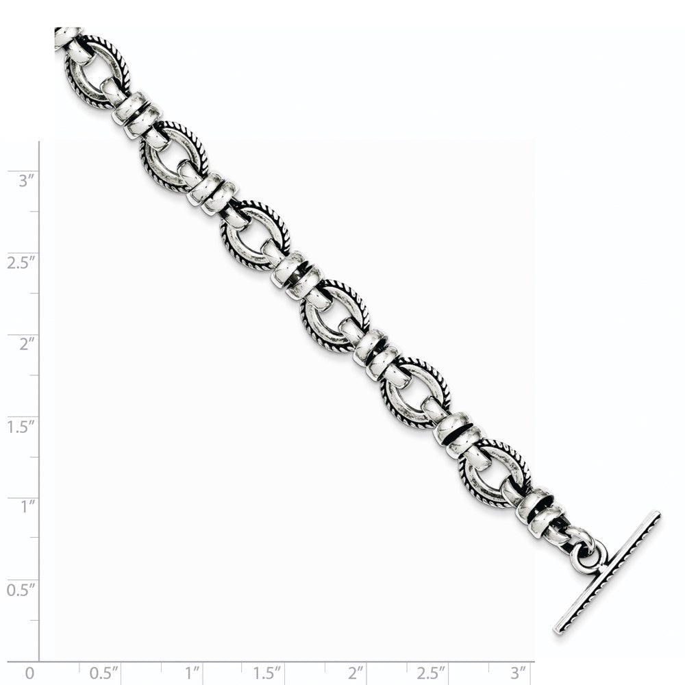 925 Sterling Silver 11mm Antiqued Fancy Link Bracelet 7.5 inch