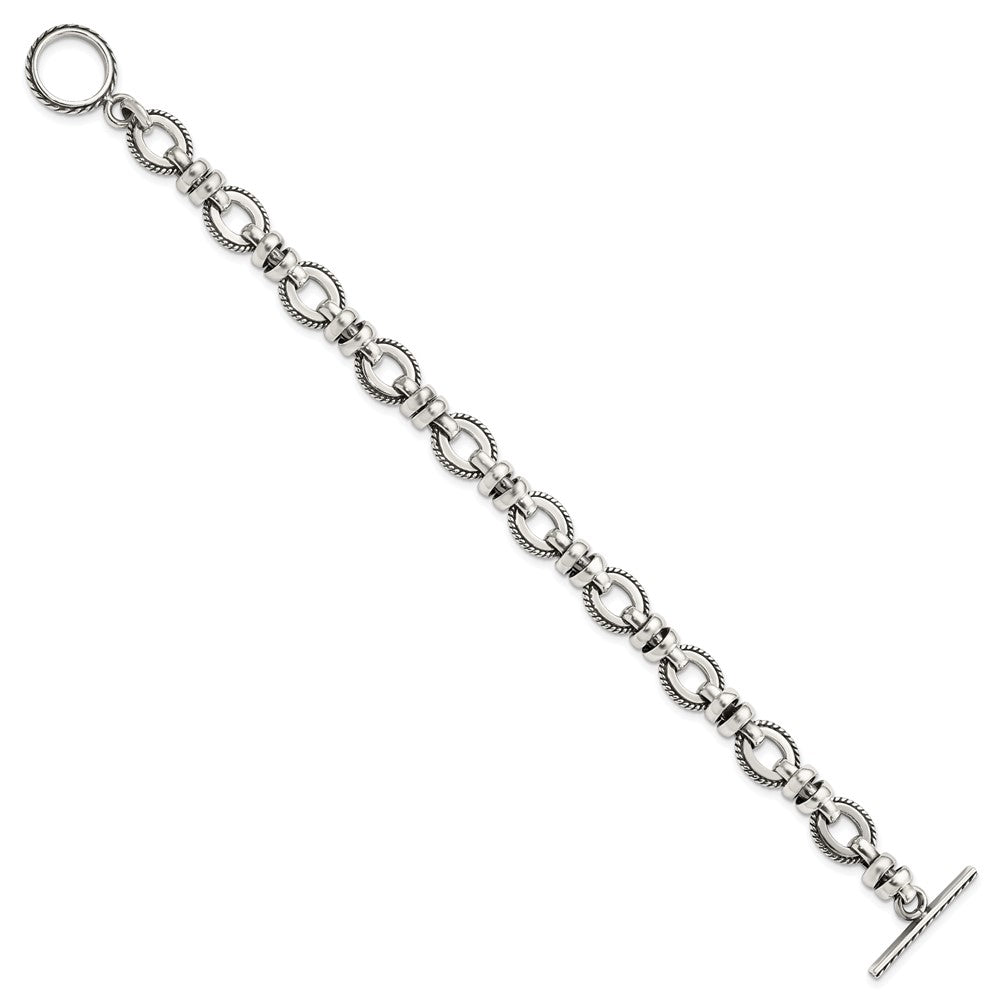 925 Sterling Silver 11mm Antiqued Fancy Link Bracelet 7.5 inch