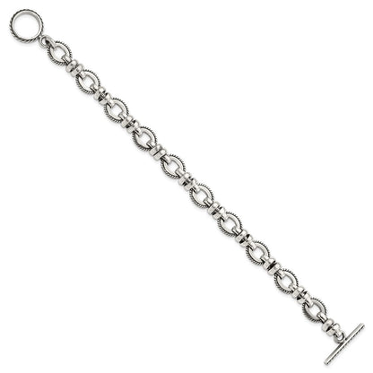 925 Sterling Silver 11mm Antiqued Fancy Link Bracelet 7.5 inch
