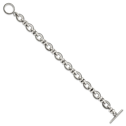 925 Sterling Silver 11mm Antiqued Fancy Link Bracelet 7.5 inch