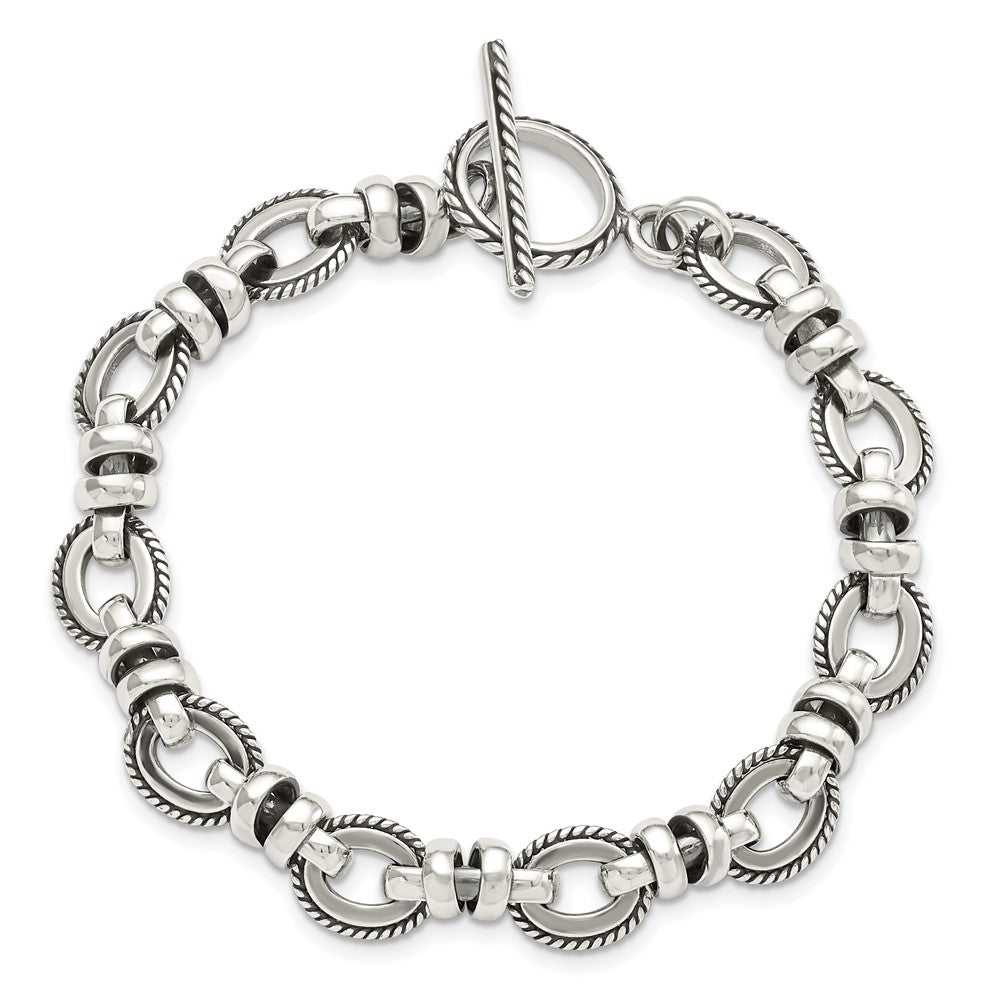 925 Sterling Silver 11mm Antiqued Fancy Link Bracelet 7.5 inch