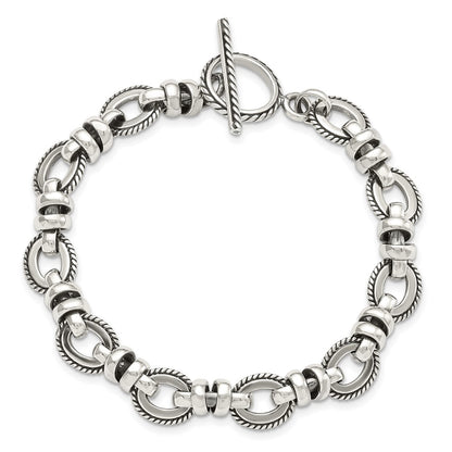 925 Sterling Silver 11mm Antiqued Fancy Link Bracelet 7.5 inch