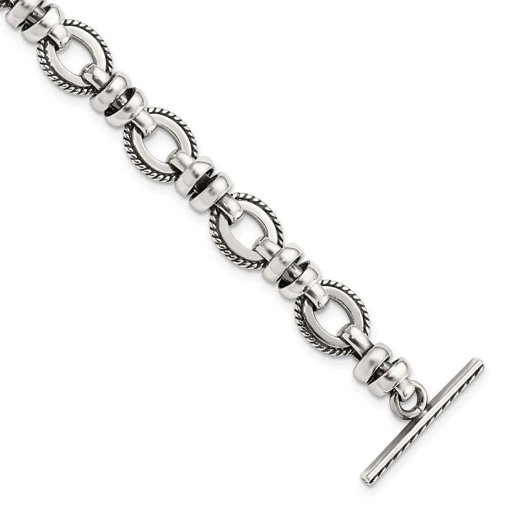 925 Sterling Silver 11mm Antiqued Fancy Link Bracelet 7.5 inch