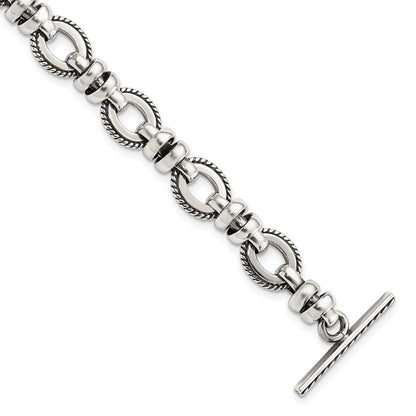 925 Sterling Silver 11mm Antiqued Fancy Link Bracelet 7.5 inch