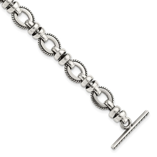 925 Sterling Silver 11mm Antiqued Fancy Link Bracelet 7.5 inch