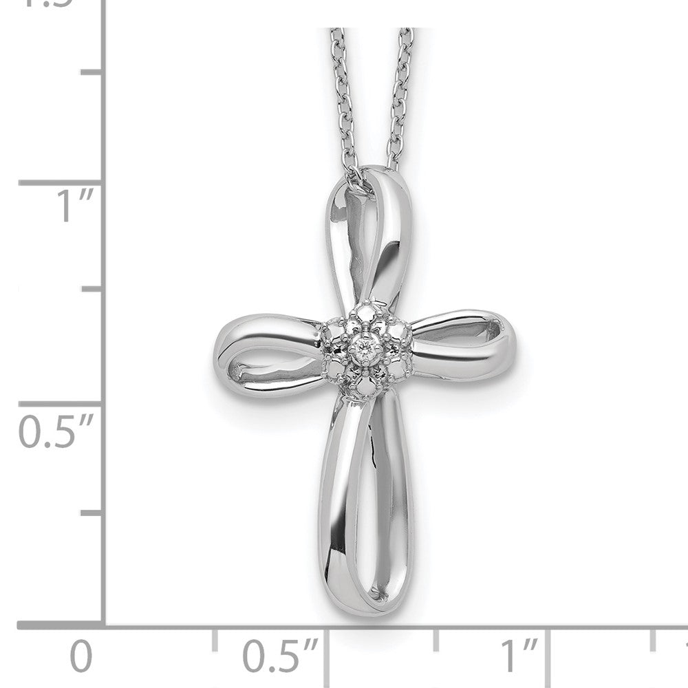 Sterling Silver Cross Diamond Necklace 18"