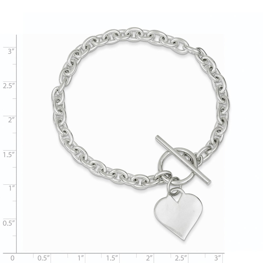 925 Sterling Silver 18mm Engraveable Heart Toggle Bracelet 8 inch