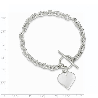 925 Sterling Silver 18mm Engraveable Heart Toggle Bracelet 8 inch