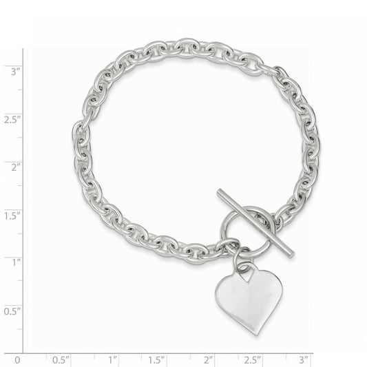 925 Sterling Silver 18mm Engraveable Heart Toggle Bracelet 8 inch