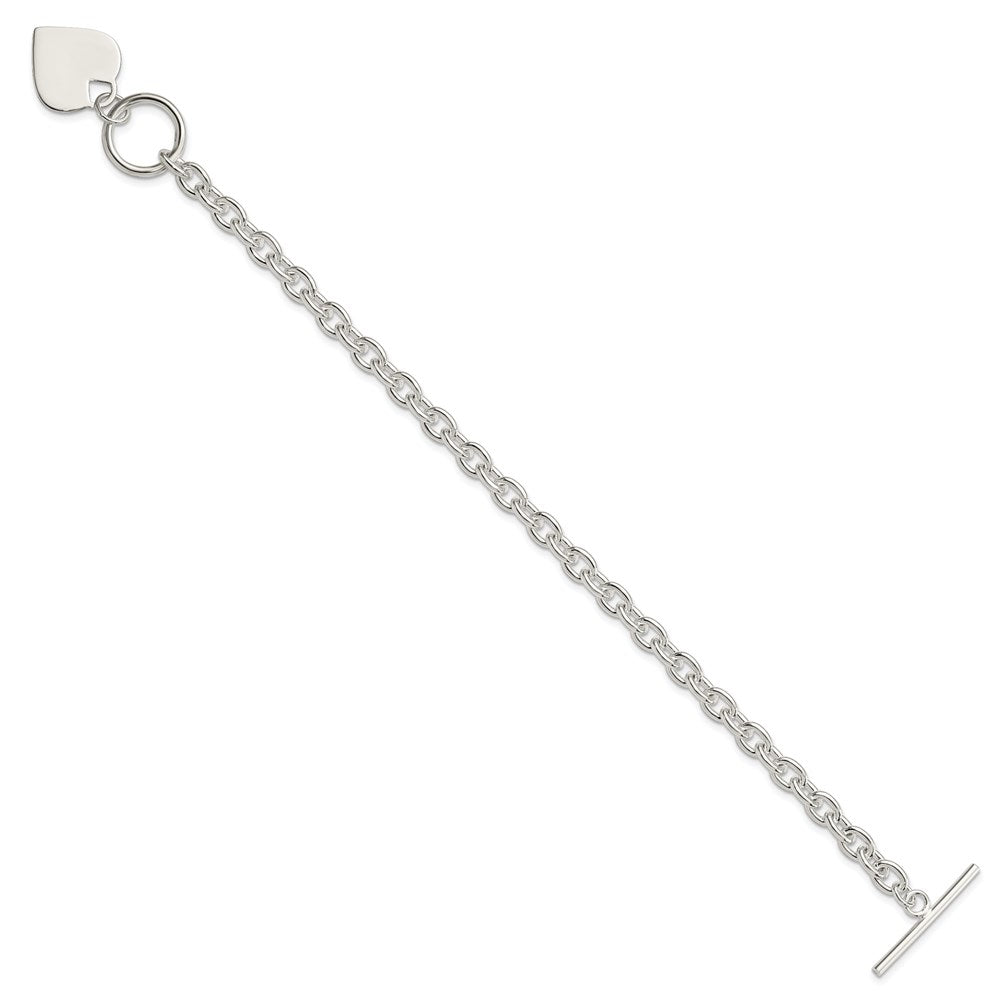 925 Sterling Silver 18mm Engraveable Heart Toggle Bracelet 8 inch