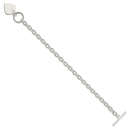 925 Sterling Silver 18mm Engraveable Heart Toggle Bracelet 8 inch