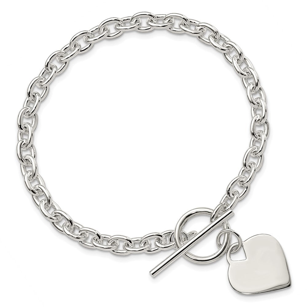 925 Sterling Silver 18mm Engraveable Heart Toggle Bracelet 8 inch
