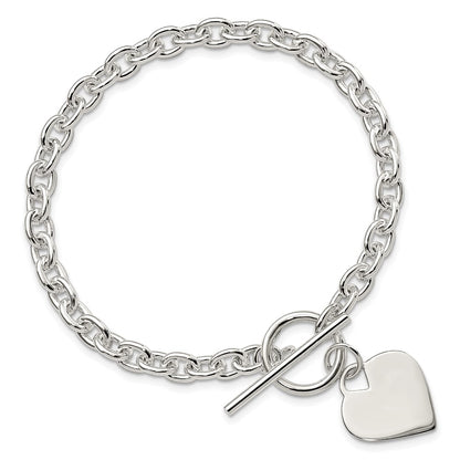 925 Sterling Silver 18mm Engraveable Heart Toggle Bracelet 8 inch
