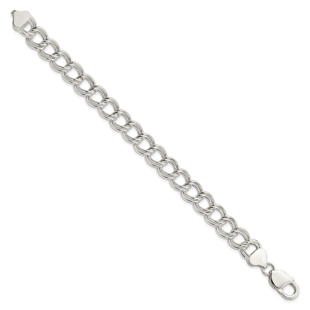925 Sterling Silver 10.5mm Semi-Solid Double Link Charm Bracelet