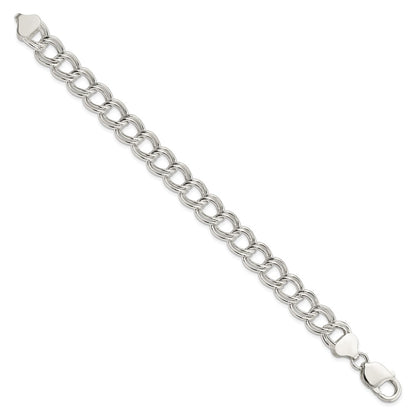 925 Sterling Silver 10.5mm Semi-Solid Double Link Charm Bracelet