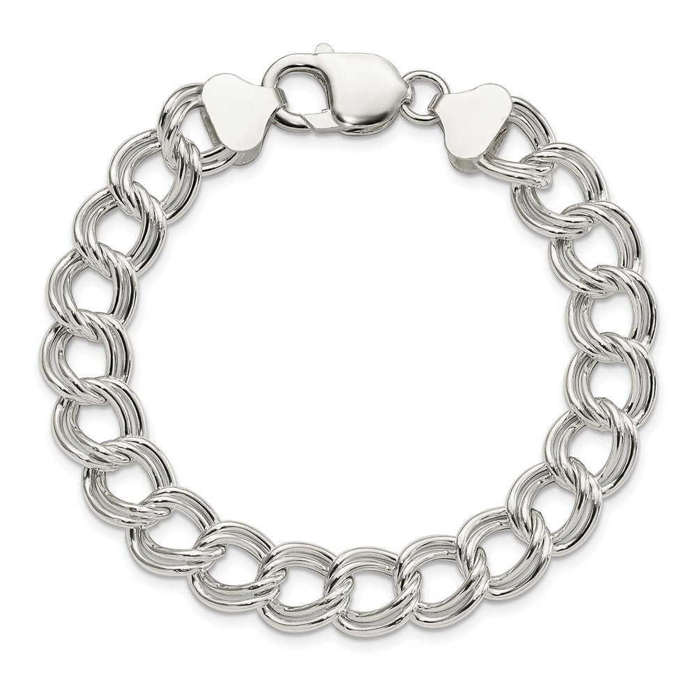 925 Sterling Silver 10.5mm Semi-Solid Double Link Charm Bracelet
