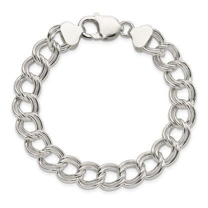 925 Sterling Silver 10.5mm Semi-Solid Double Link Charm Bracelet