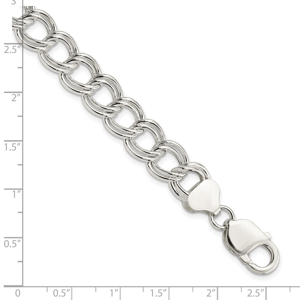 925 Sterling Silver 10.5mm Semi-Solid Double Link Charm Bracelet