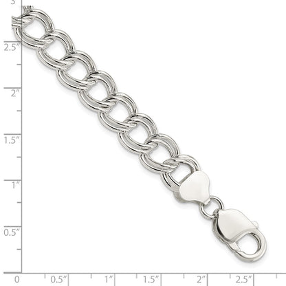 925 Sterling Silver 10.5mm Semi-Solid Double Link Charm Bracelet