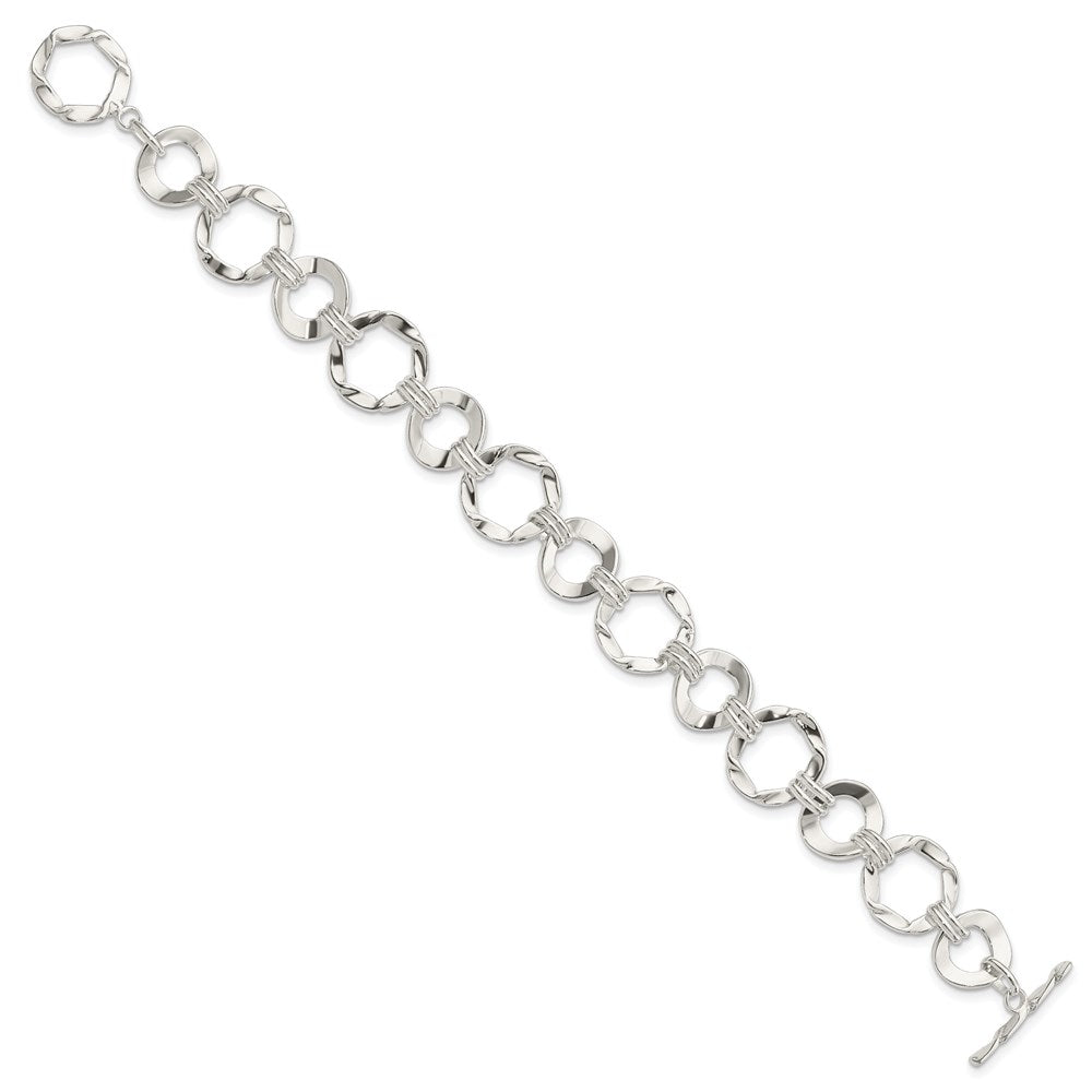 925 Sterling Silver Fancy Circle Link Bracelet 7.5 inch