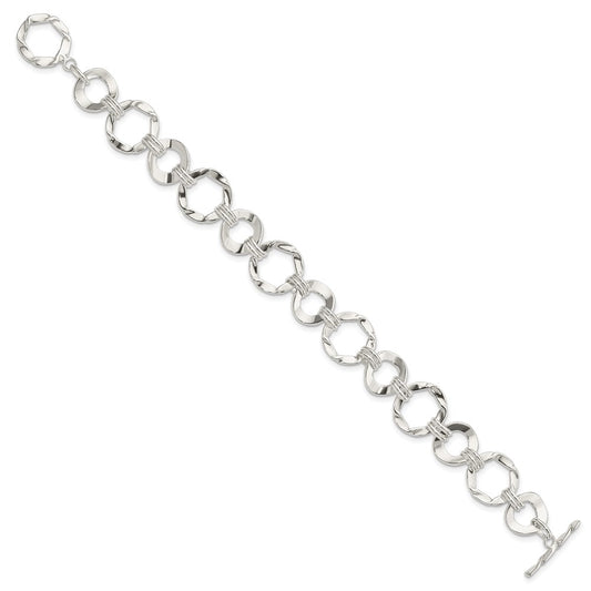 925 Sterling Silver Fancy Circle Link Bracelet 7.5 inch