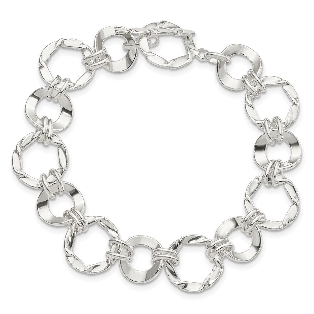 925 Sterling Silver Fancy Circle Link Bracelet 7.5 inch