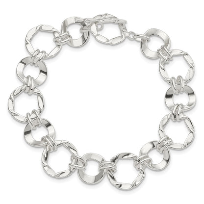 925 Sterling Silver Fancy Circle Link Bracelet 7.5 inch