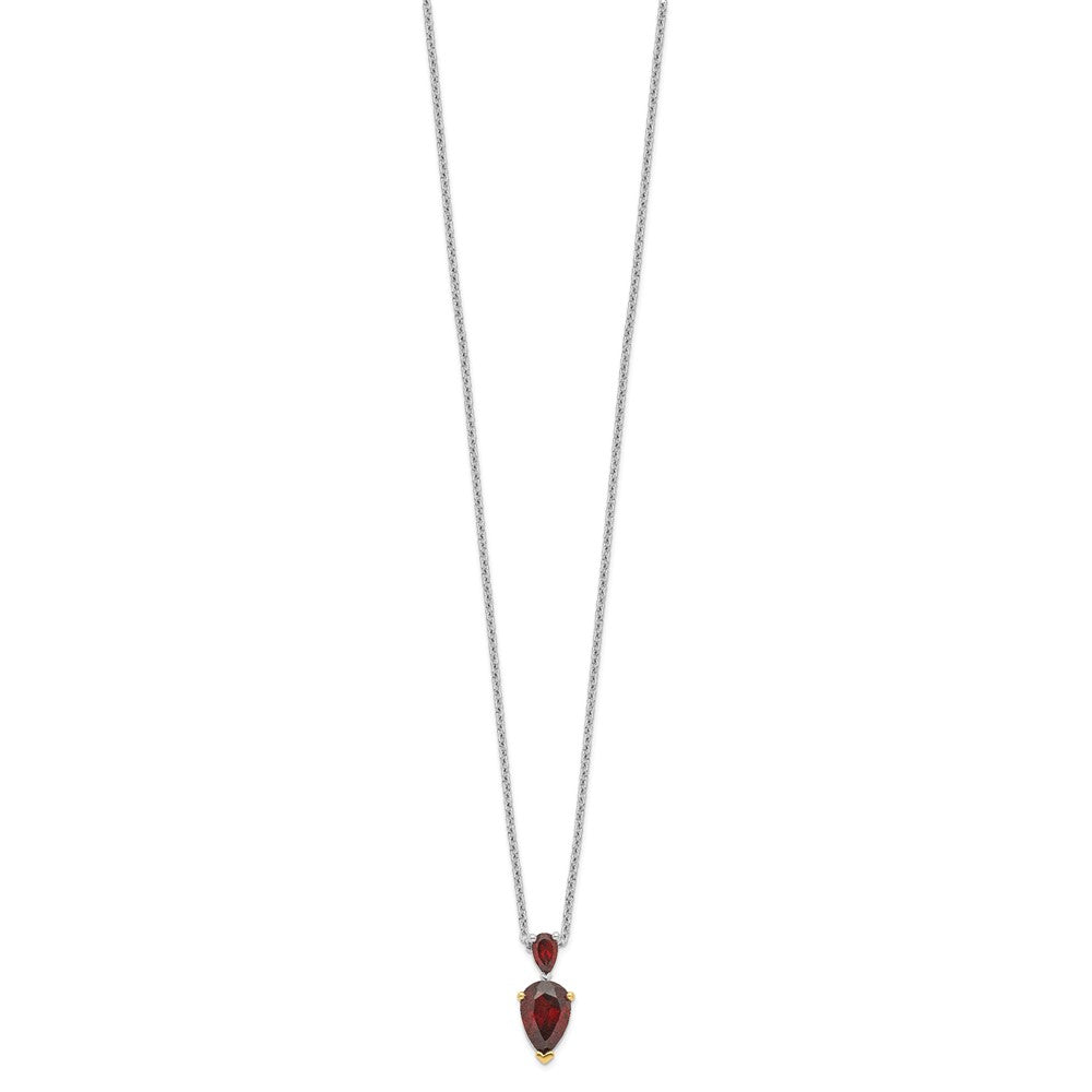 Sterling Silver 14K Gold Accent Garnet Necklace 20"