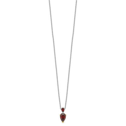 Sterling Silver 14K Gold Accent Garnet Necklace 20"