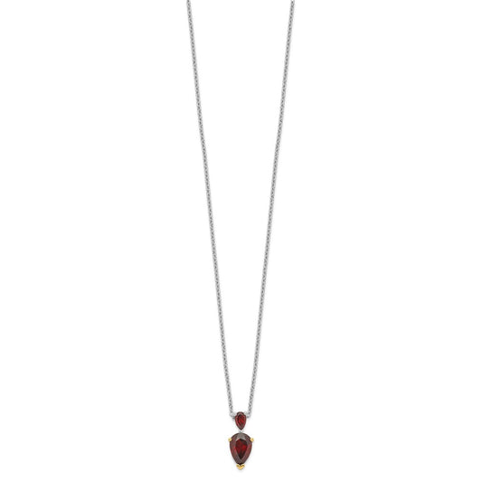 Sterling Silver 14K Gold Accent Garnet Necklace 20"