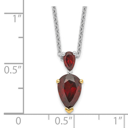 Sterling Silver 14K Gold Accent Garnet Necklace 20"