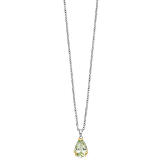 Sterling Silver 14K Gold Accent Green Quartz Necklace 20"