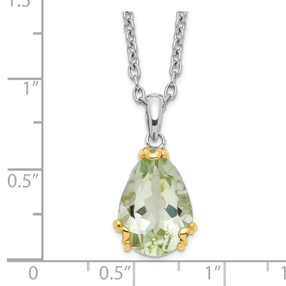 Sterling Silver 14K Gold Accent Green Quartz Necklace 20"