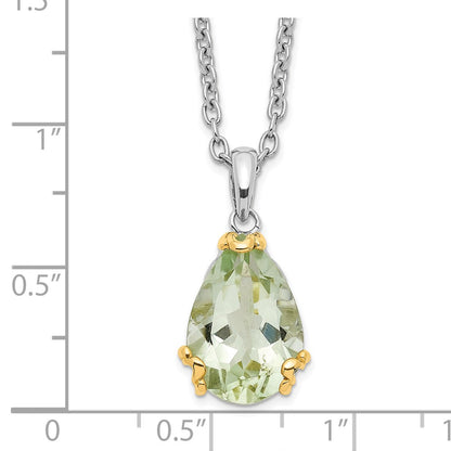 Sterling Silver 14K Gold Accent Green Quartz Necklace 20"