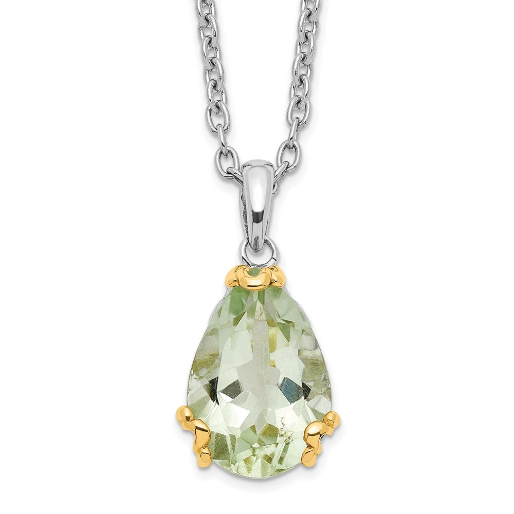 Sterling Silver 14K Gold Accent Green Quartz Necklace 20"